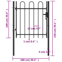 Cancello a Singola Anta con Archi in Acciaio 1x1 m Nero 146029