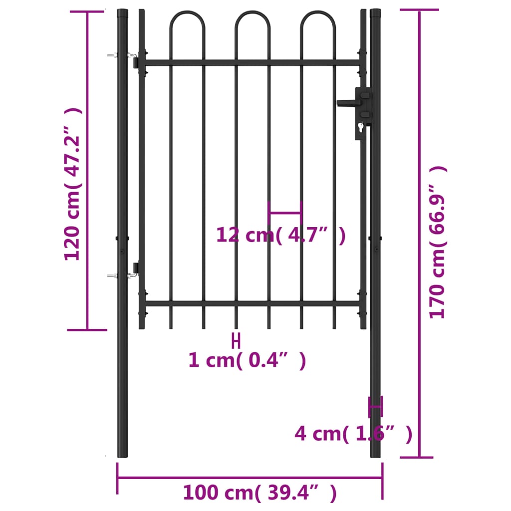 Cancello a Singola Anta con Archi in Acciaio 1x1,2m Nero 146030