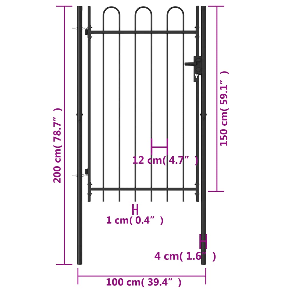 Cancello a Singola Anta con Archi in Acciaio 1x1,5m Nero cod mxl 52615