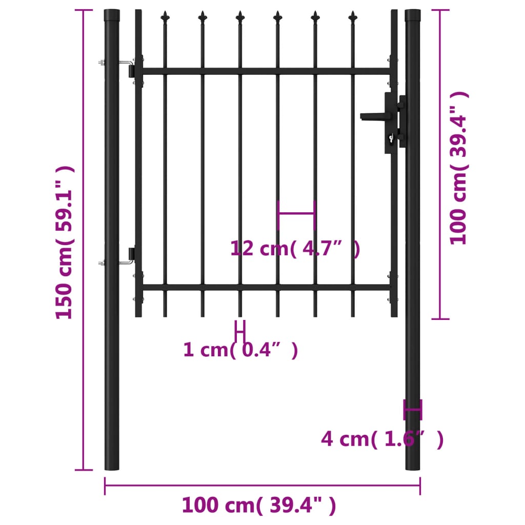 Cancello a Singola Anta con Punte in Acciaio 1x1 m Nero cod mxl 47819