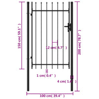 Cancello a Singola Anta con Punte in Acciaio 1x1,5m Nero cod mxl 50708