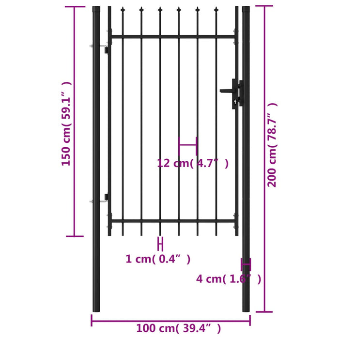 Cancello a Singola Anta con Punte in Acciaio 1x1,5m Nero 146034