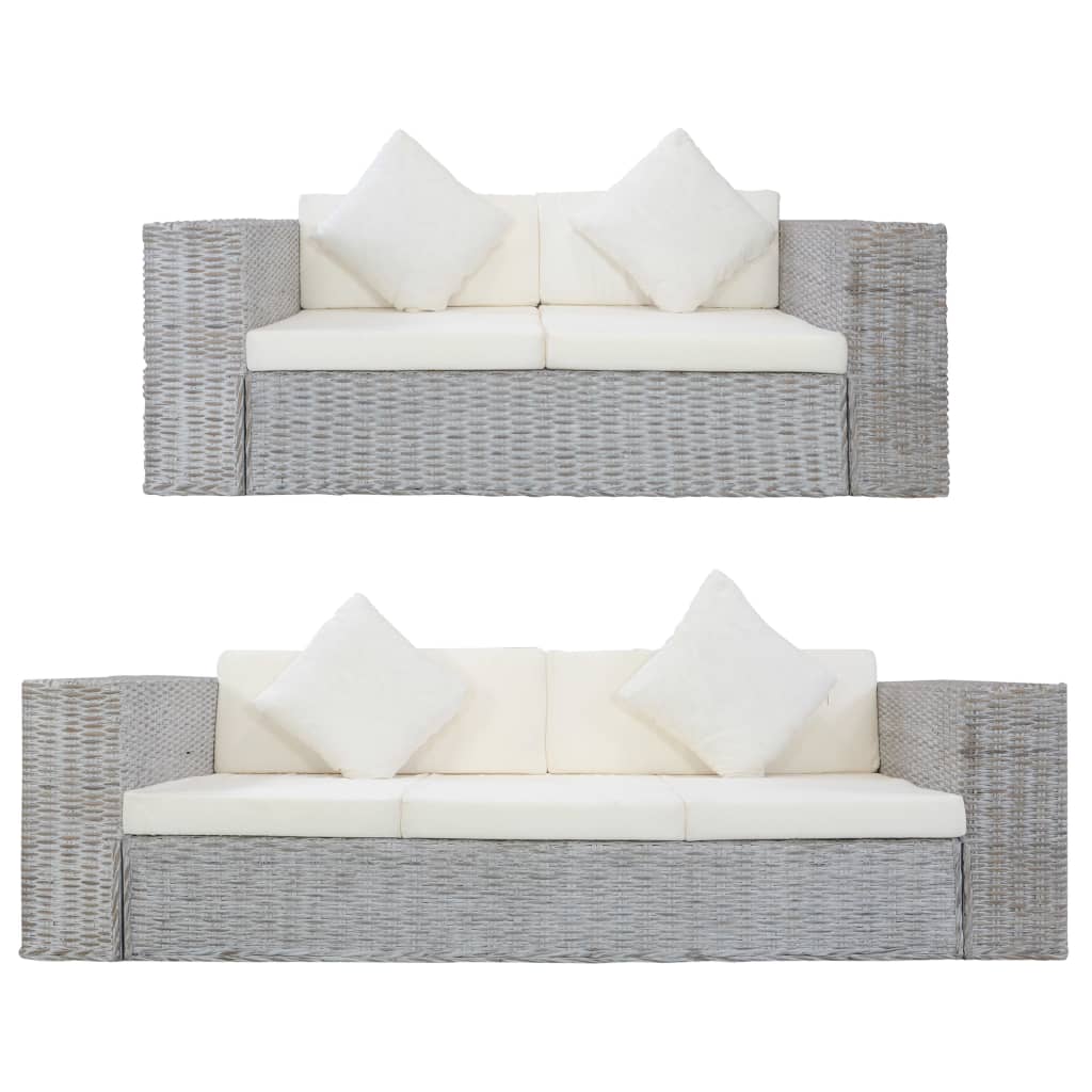 Set di Divani 2 pz con Cuscini Grigio in Rattan Naturale 278797