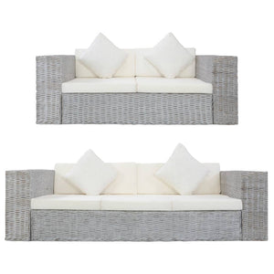 Set di Divani 2 pz con Cuscini Grigio in Rattan Naturale 278797