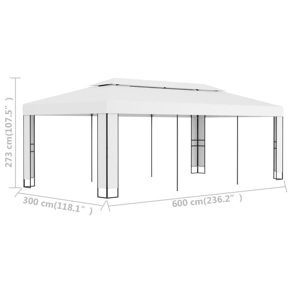 Gazebo con Tetto Doppio 3 x 6 m Bianco 47951