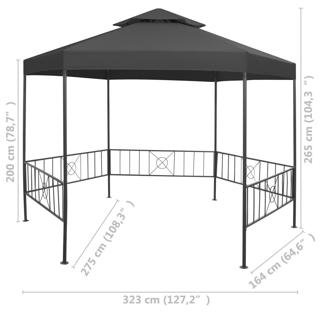 Gazebo da Giardino 323x275x265 cm Antracite 47961