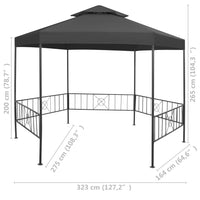 Gazebo da Giardino 323x275x265 cm Antracite 47961