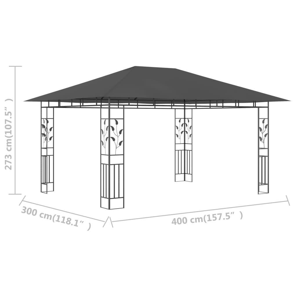 Gazebo con Zanzariera 4x3x2,73 m Antracite 180 g/m² 47973