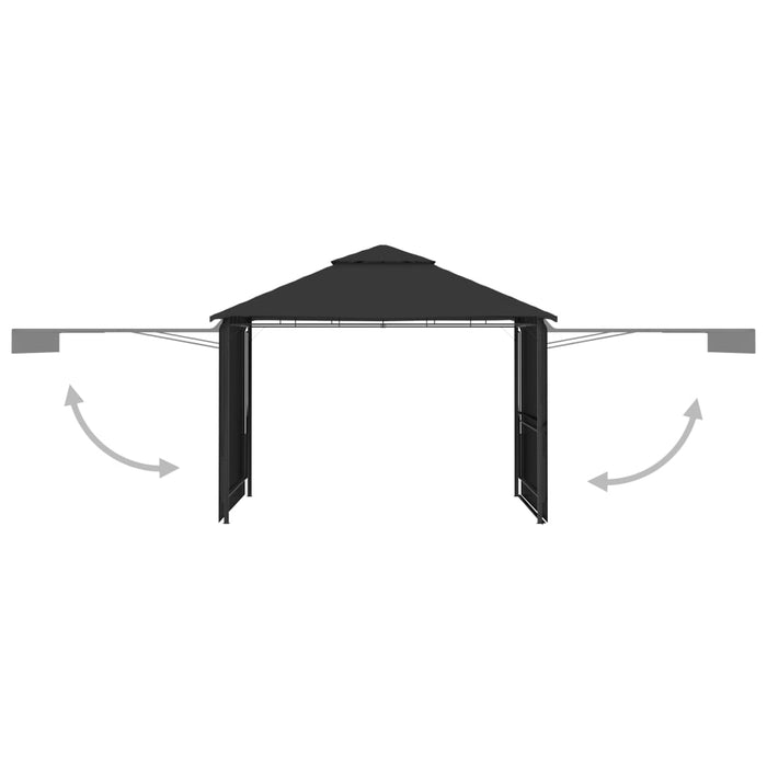 Gazebo Tetto Doppio Estendibile 3x3x2,75 m Antracite 180 g/m² 48004