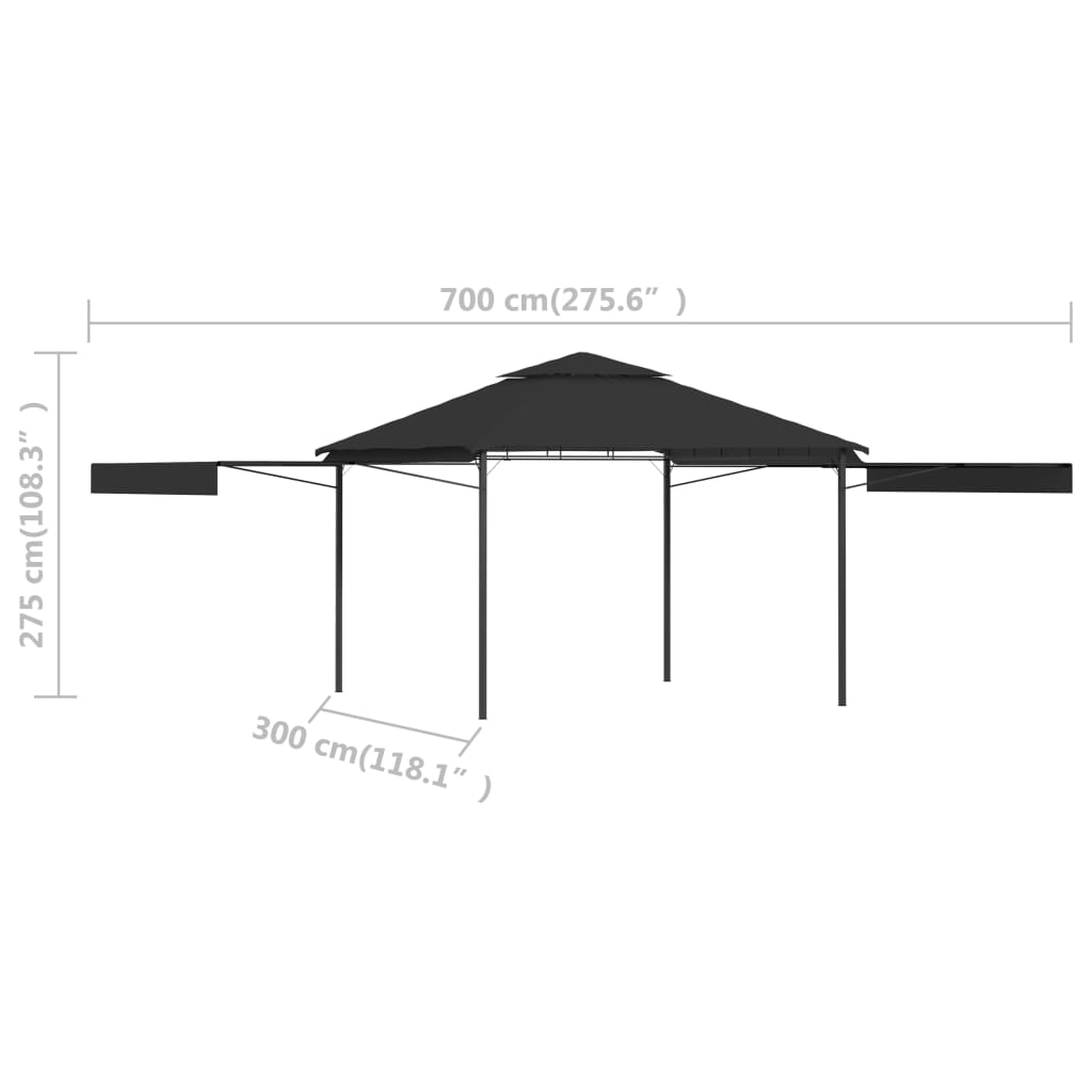 Gazebo Tetto Doppio Estendibile 3x3x2,75 m Antracite 180 g/m² 48004