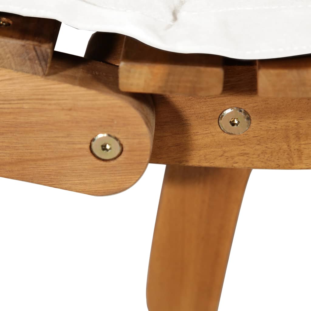 Lettino Prendisole con Cuscino in Legno Massello d'Acacia Crema 46652