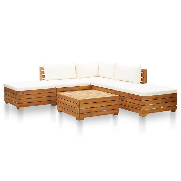 Set Divani Giardino 6 pz con Cuscini Legno Acacia Bianco Crema cod mxl 72520