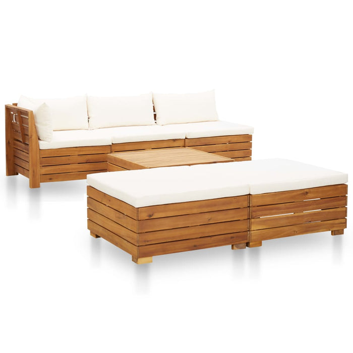 Set Divani Giardino 6 pz con Cuscini Legno Acacia Bianco Crema cod mxl 72520