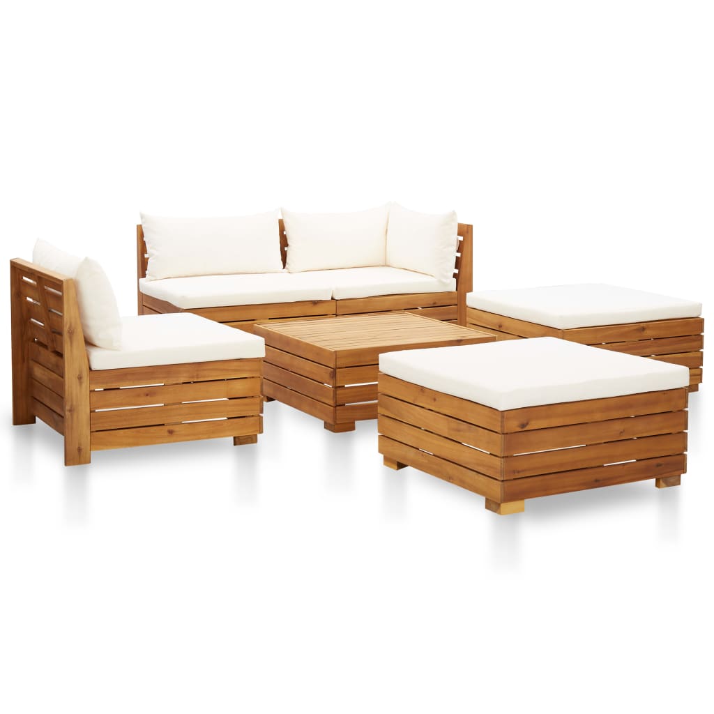 Set Divani Giardino 6 pz con Cuscini Legno Acacia Bianco Crema cod mxl 72520