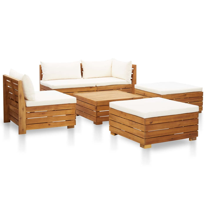 Set Divani Giardino 6 pz con Cuscini Legno Acacia Bianco Crema 46679