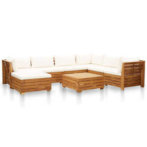 Set Divani Giardino 8 pz con Cuscini Legno Acacia Bianco Crema 46680