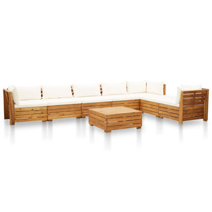 Set Divani Giardino 8 pz con Cuscini Legno Acacia Bianco Crema 46680