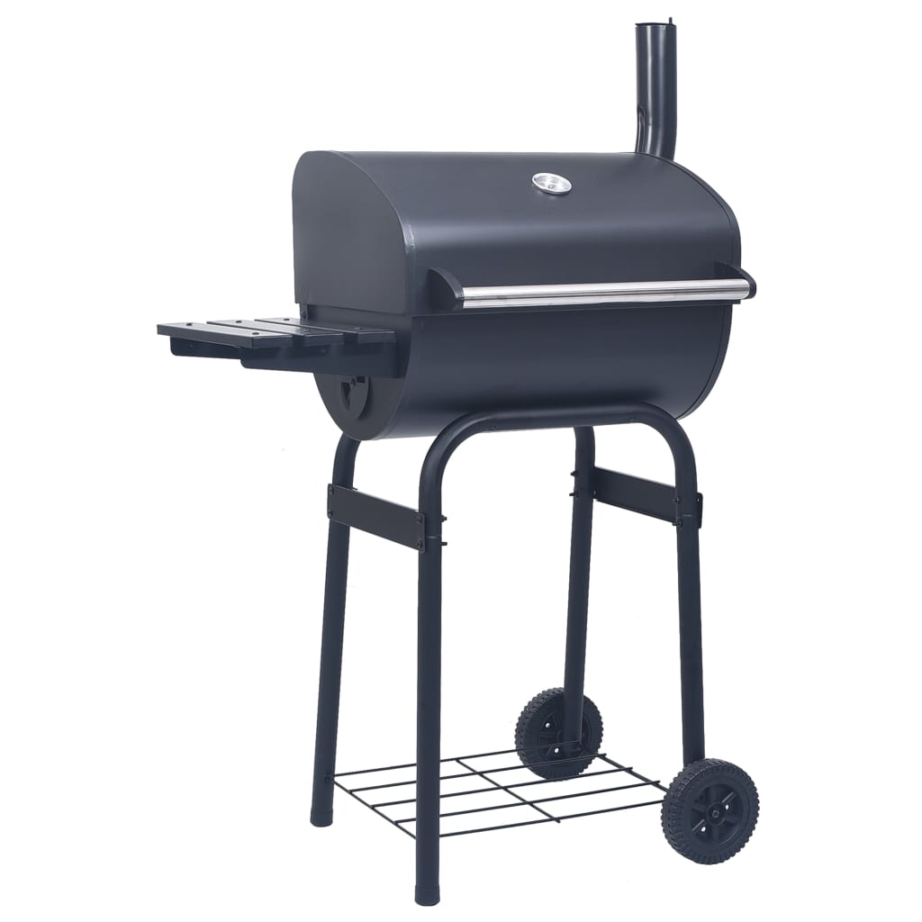 Barbecue a Carbone con Affumicatore e Ripiano Basso Nero 46649