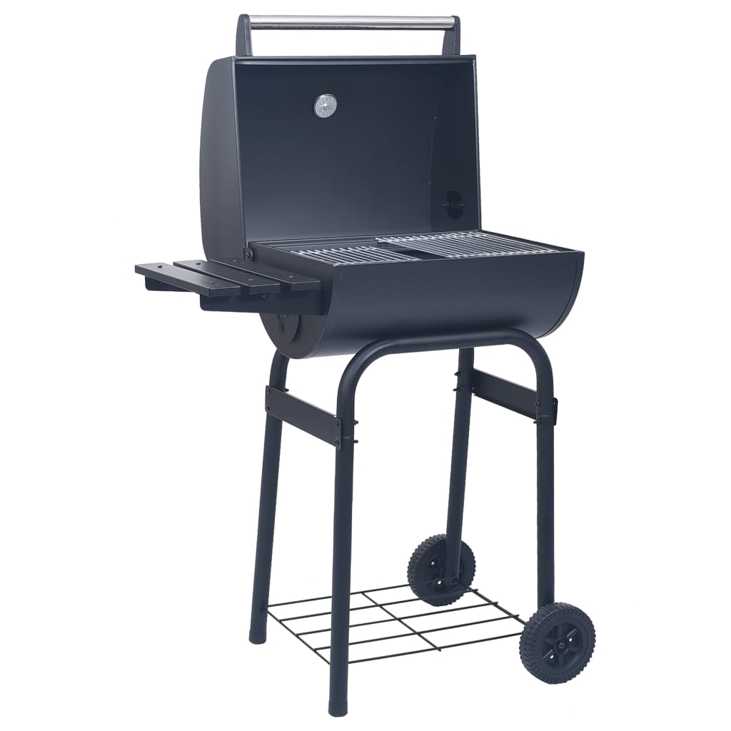 Barbecue a Carbone con Affumicatore e Ripiano Basso Nero 46649