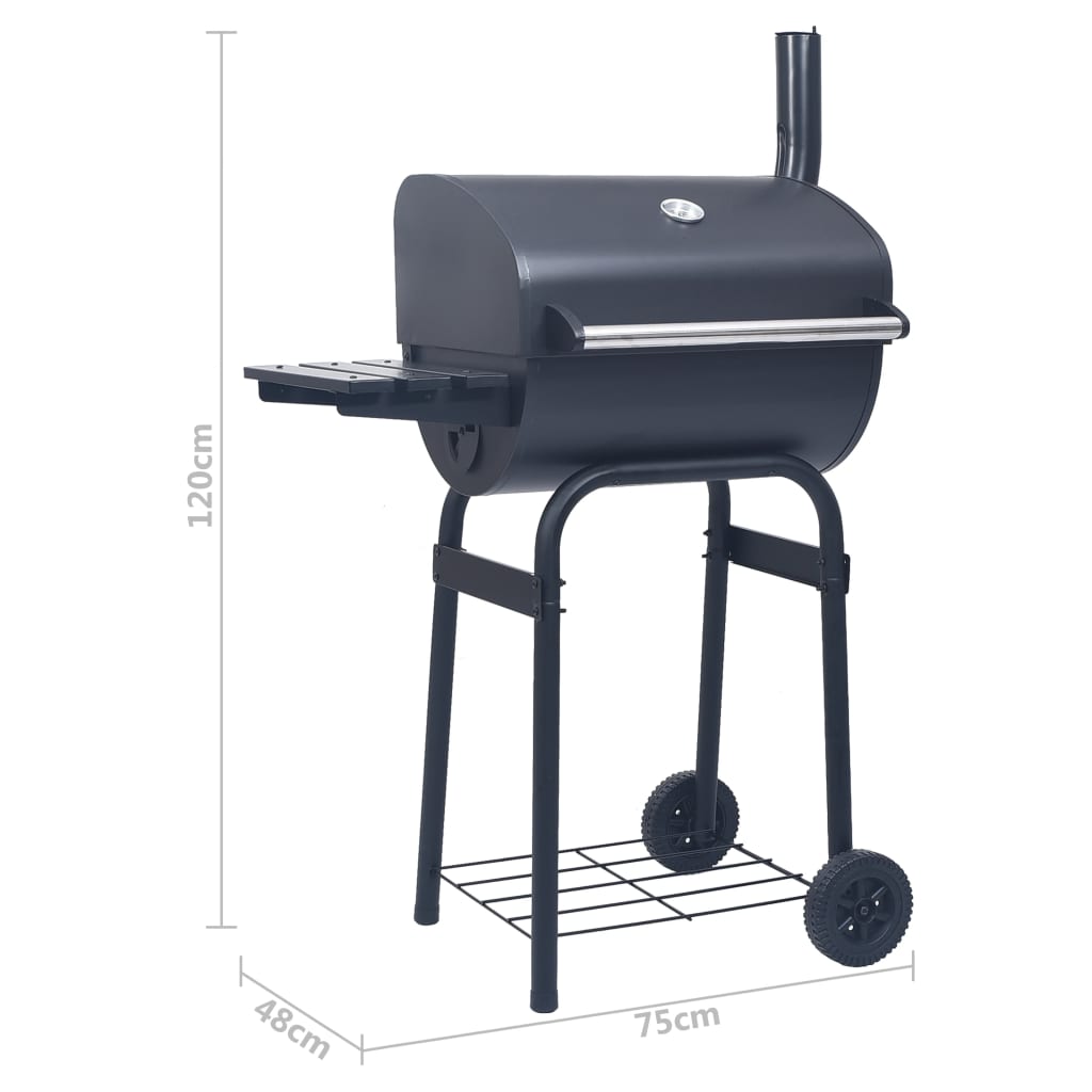 Barbecue a Carbone con Affumicatore e Ripiano Basso Nero 46649