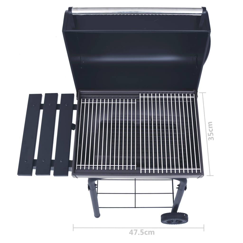 Barbecue a Carbone con Affumicatore e Ripiano Basso Nero 46649