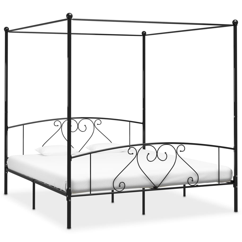 Letto a Baldacchino Nero in Metallo 200x200 cm 284439