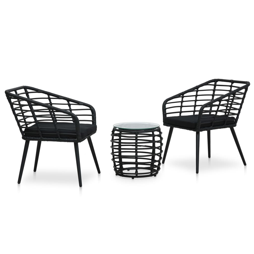 Set da Bistrot 3 pz in Polyrattan Nero