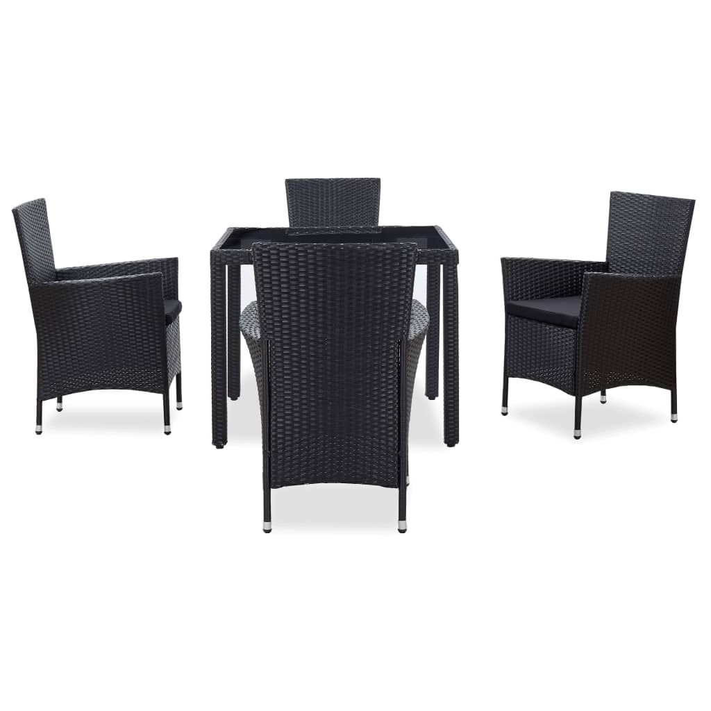 Set da Pranzo da Giardino 5 pz in Polyrattan Nero cod mxl 40110