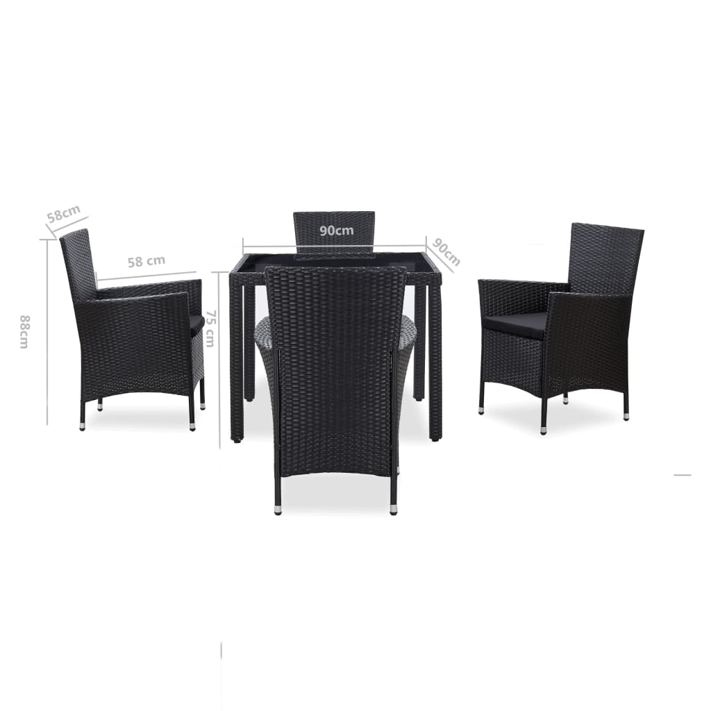 Set da Pranzo da Giardino 5 pz in Polyrattan Nero cod mxl 40110