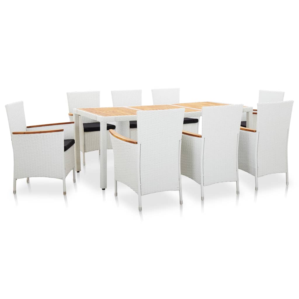 Set da Pranzo per Giardino 9 pz in Polyrattan Bianco 45980