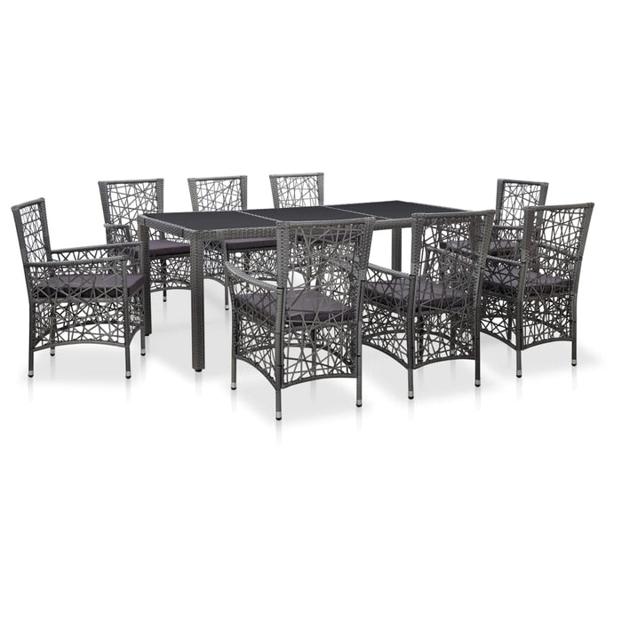 Set Mobili da Pranzo per Giardino 9 pz in Polyrattan Grigio cod mxl 34869