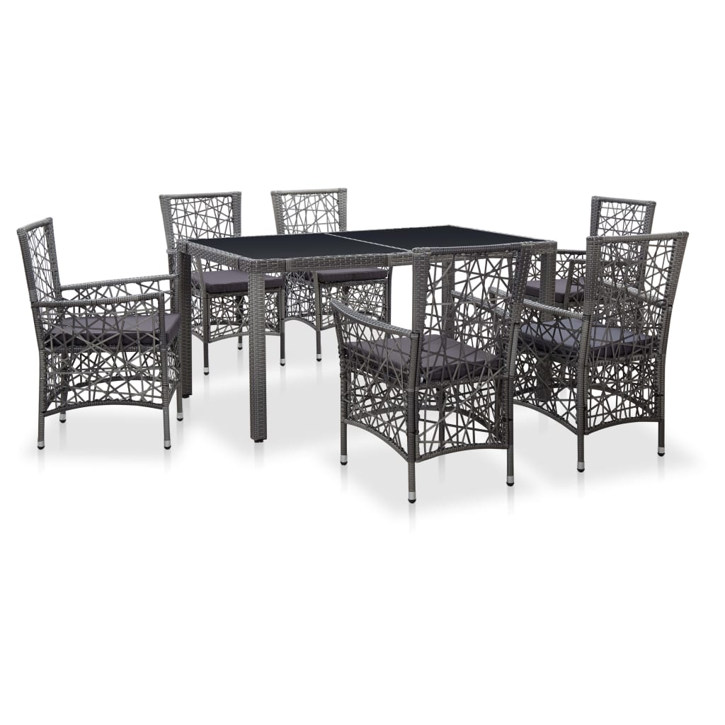 Set da Pranzo da Giardino 7 pz in Polyrattan Grigio cod mxl 35559