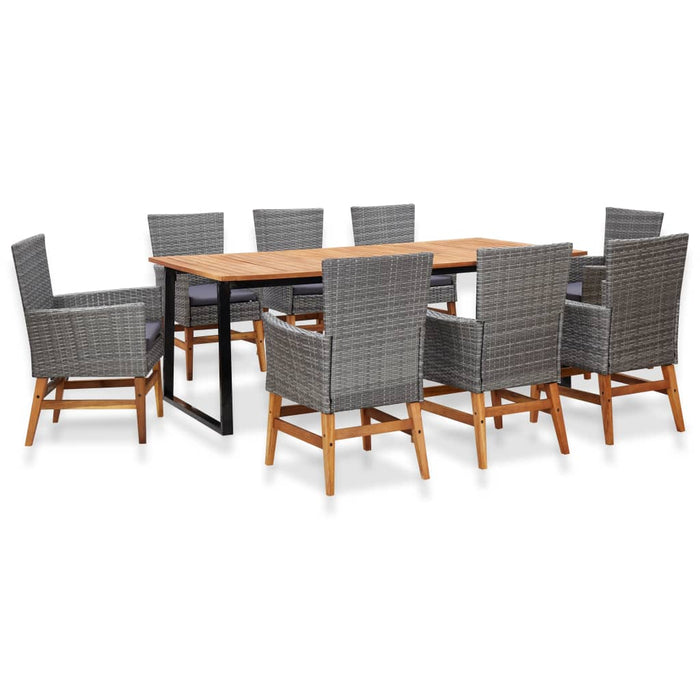 Set Pranzo da Giardino 9 pz Polyrattan e Legno Acacia Grigio 46009