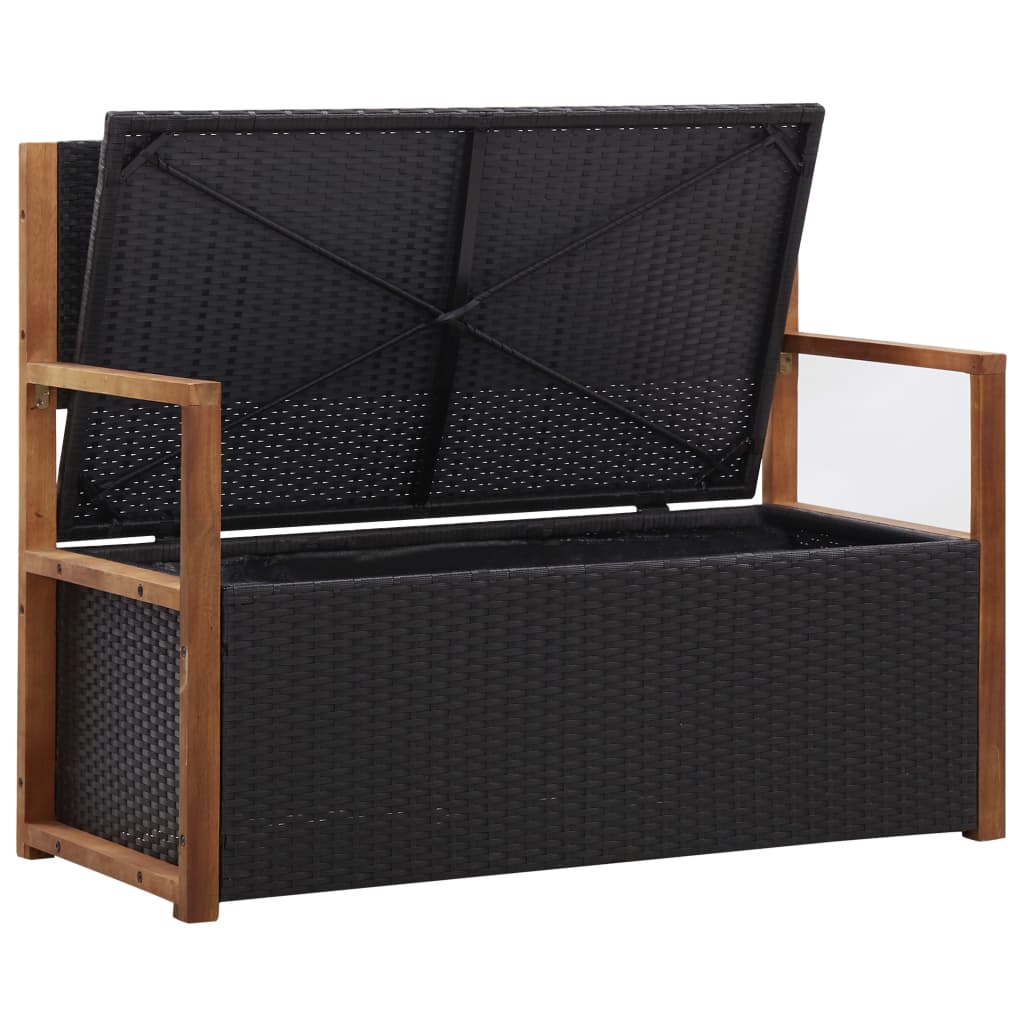 Cassapanca 115 cm in Polyrattan e Legno Massello di Acacia Nero 46010