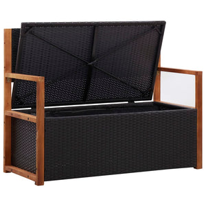 Cassapanca 110 cm in Polyrattan e Legno Massello di Acacia Nero cod mxl 45753