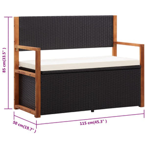 Cassapanca 110 cm in Polyrattan e Legno Massello di Acacia Nero cod mxl 45753