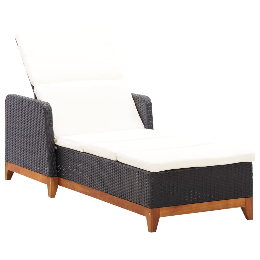 Lettino Prendisole Polyrattan e Legno Massello di Acacia Nero 46012