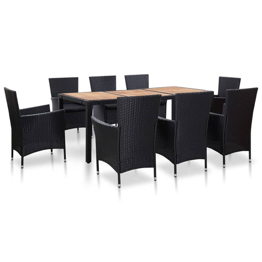 Set da Pranzo da Giardino 9 pz con Cuscini in Polyrattan Nero 46023