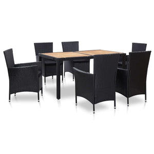 Set da Pranzo da Giardino 7 pz con Cuscini in Polyrattan Nero cod mxl 35548