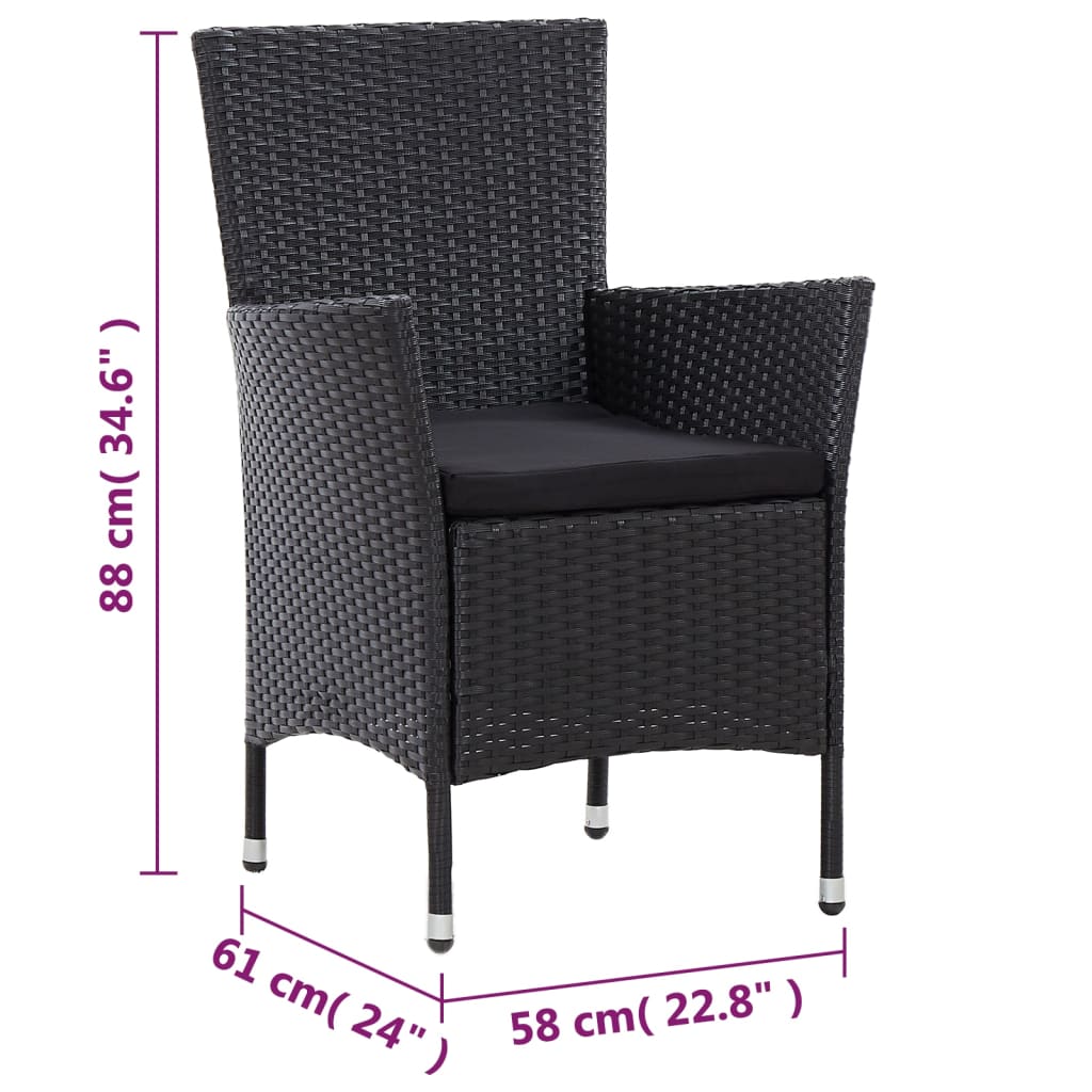 Set da Pranzo da Giardino 7 pz con Cuscini in Polyrattan Nero cod mxl 35548