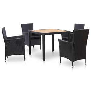 Set da Pranzo da Giardino 5 pz con Cuscini in Polyrattan Nero cod mxl 35506