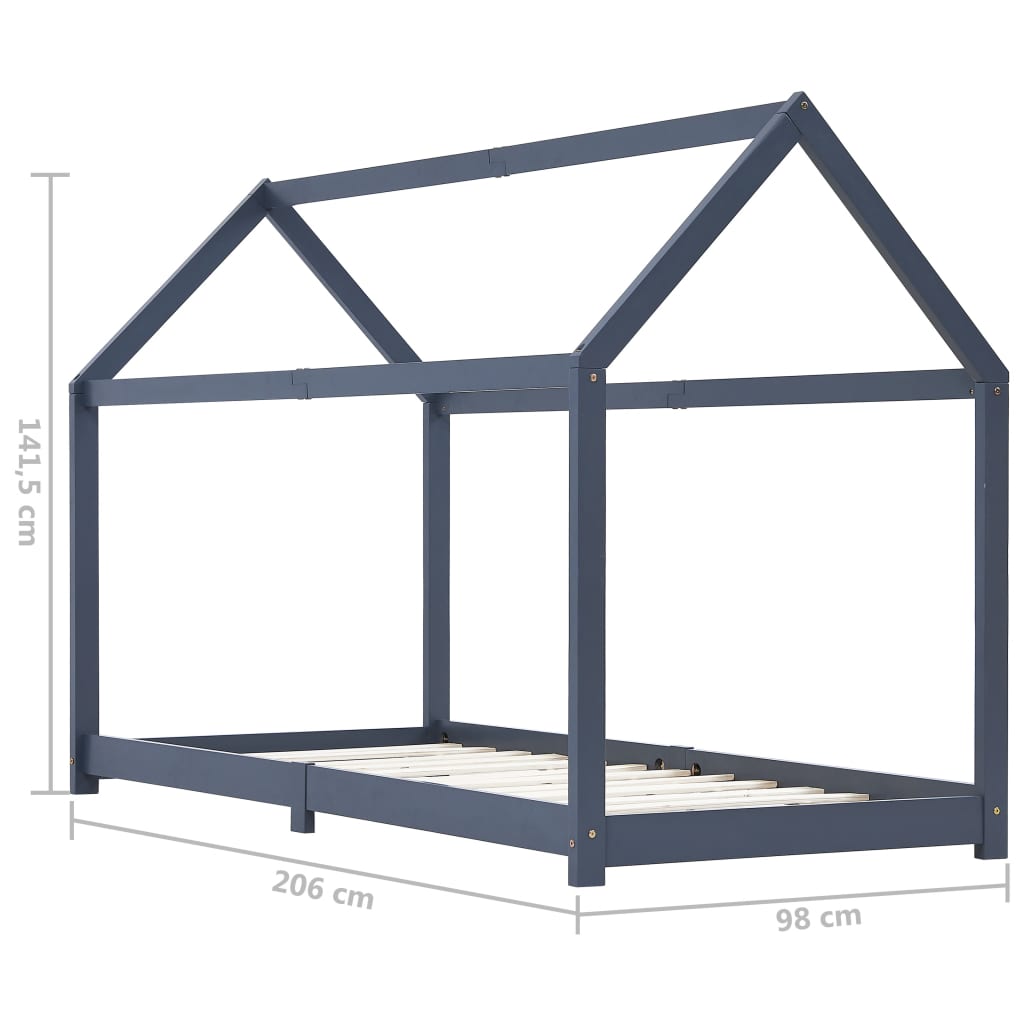 Giroletto per Bambini Grigio in Massello di Pino 90x200 cm 283354