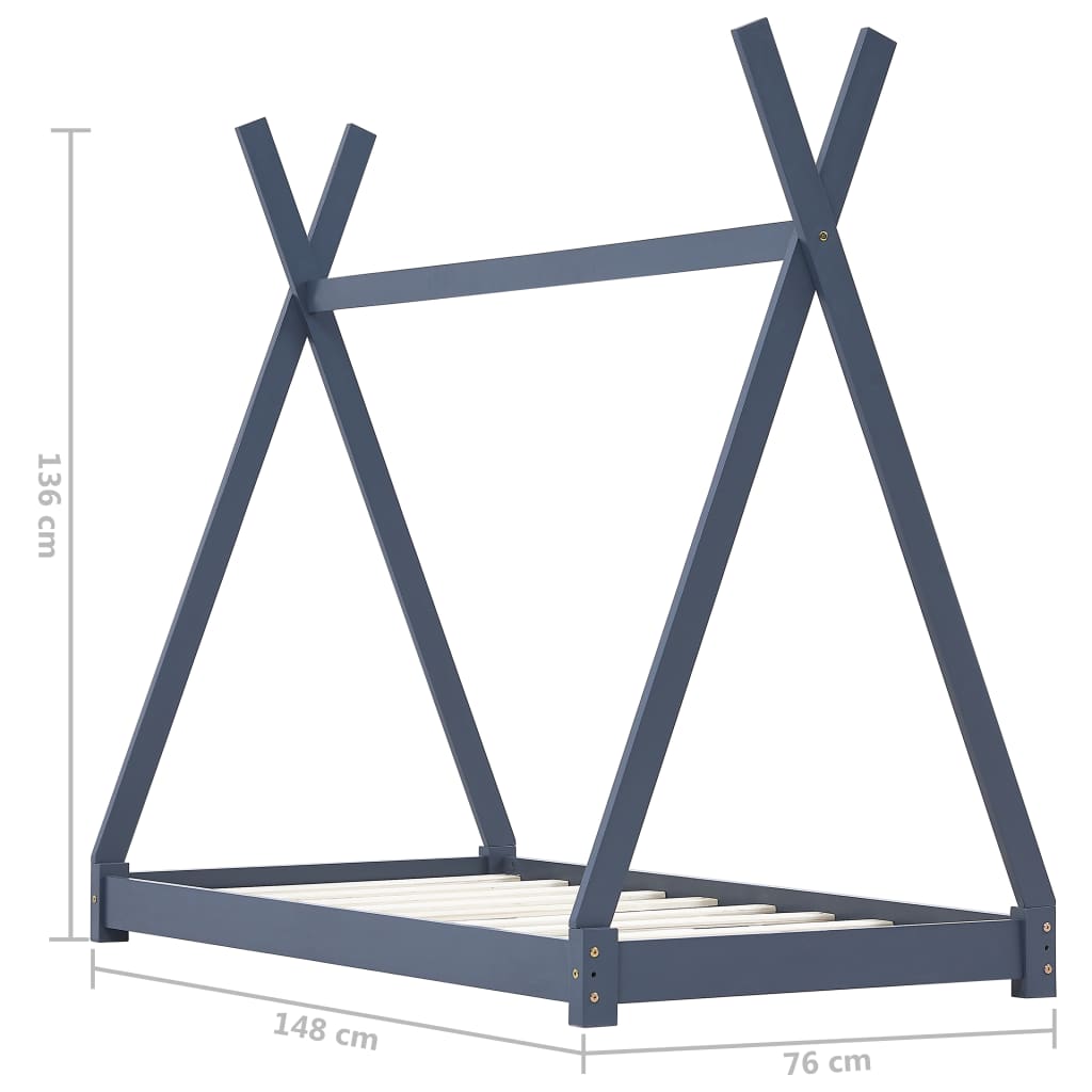 Giroletto per Bambini Grigio in Massello di Pino 70x140 cm 283361