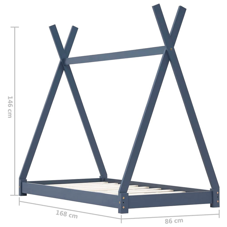 Giroletto per Bambini Grigio in Legno Massello di Pino 80x160cm 283362