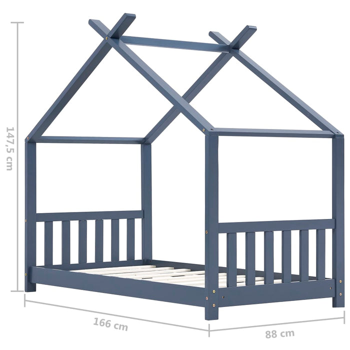 Giroletto per Bambini Grigio in Legno Massello di Pino 80x160cm 283371