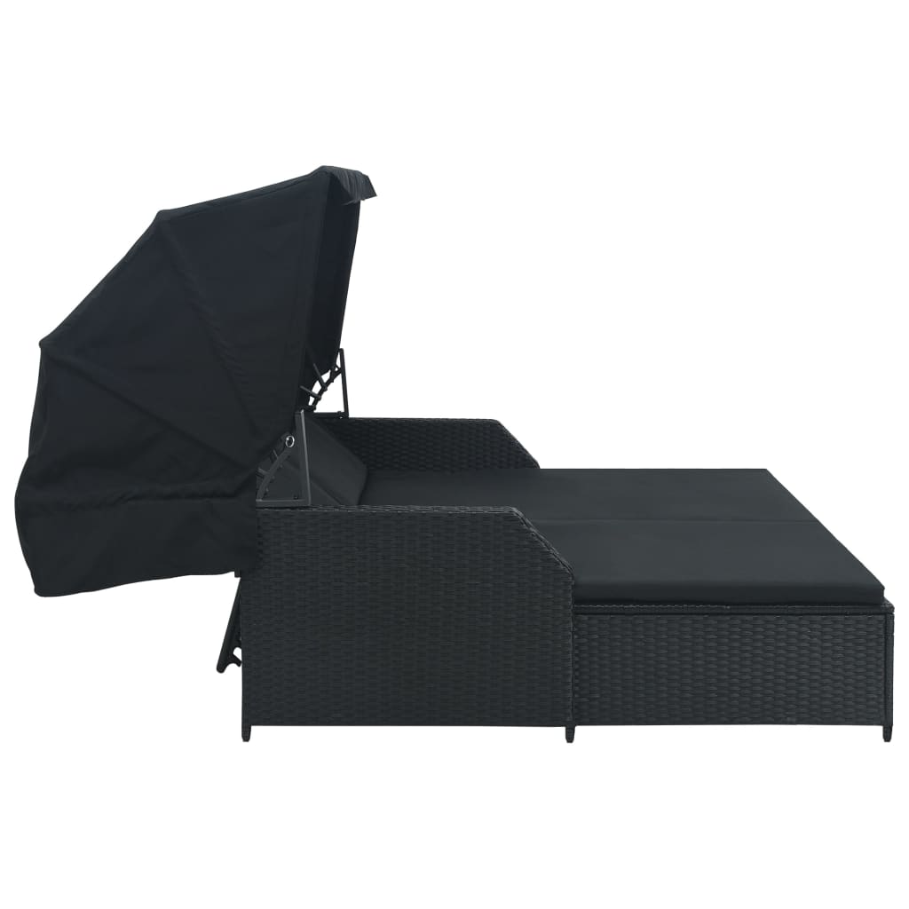 Lettino Prendisole a 2 Posti con Tettuccio in Polyrattan Nero  cod mxl 59563