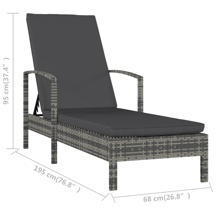 Lettino Prendisole con Braccioli in Polyrattan Grigio