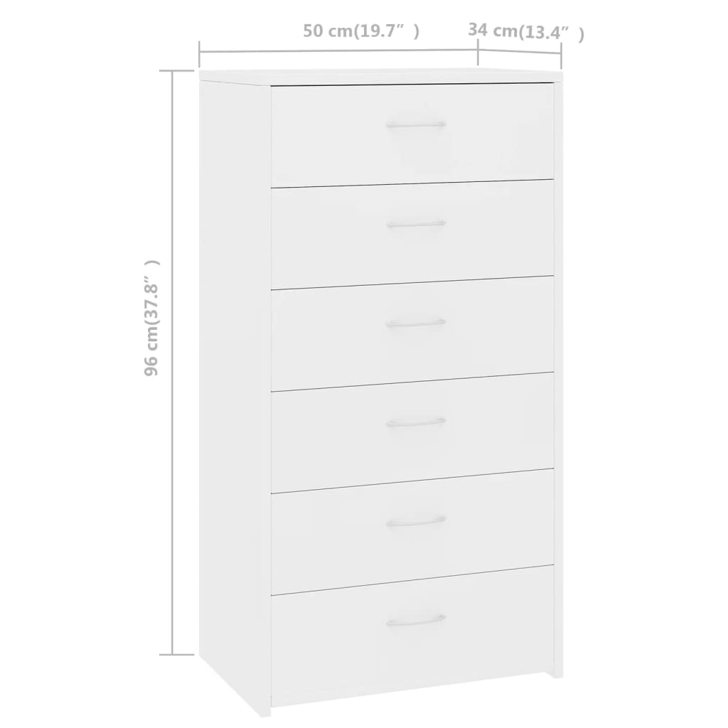 Credenza con 6 Cassetti Bianca 50x34x96 cm in Legno Multistrato 800666