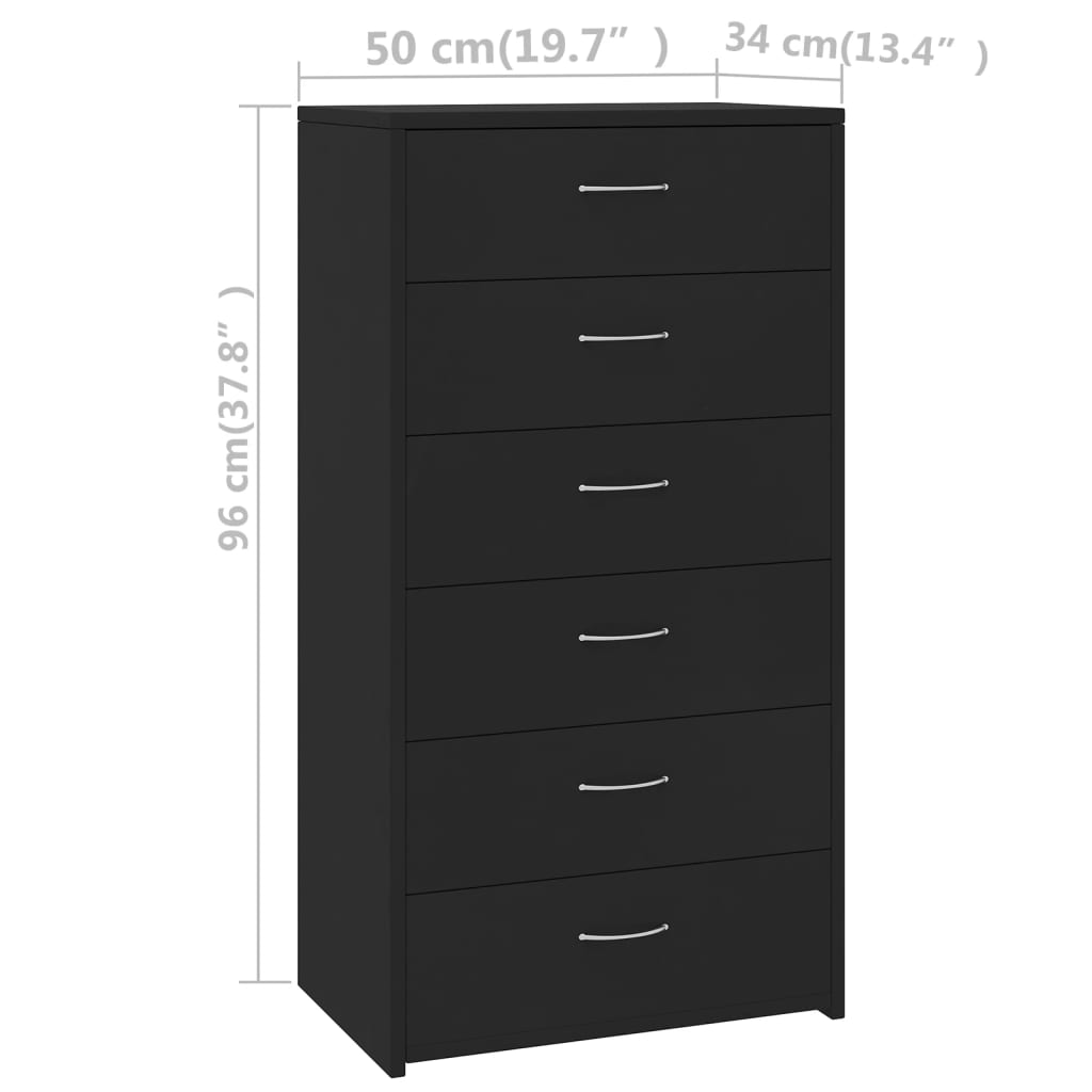 Credenza con 6 Cassetti Nera 50x34x96 cm in Truciolato 800667