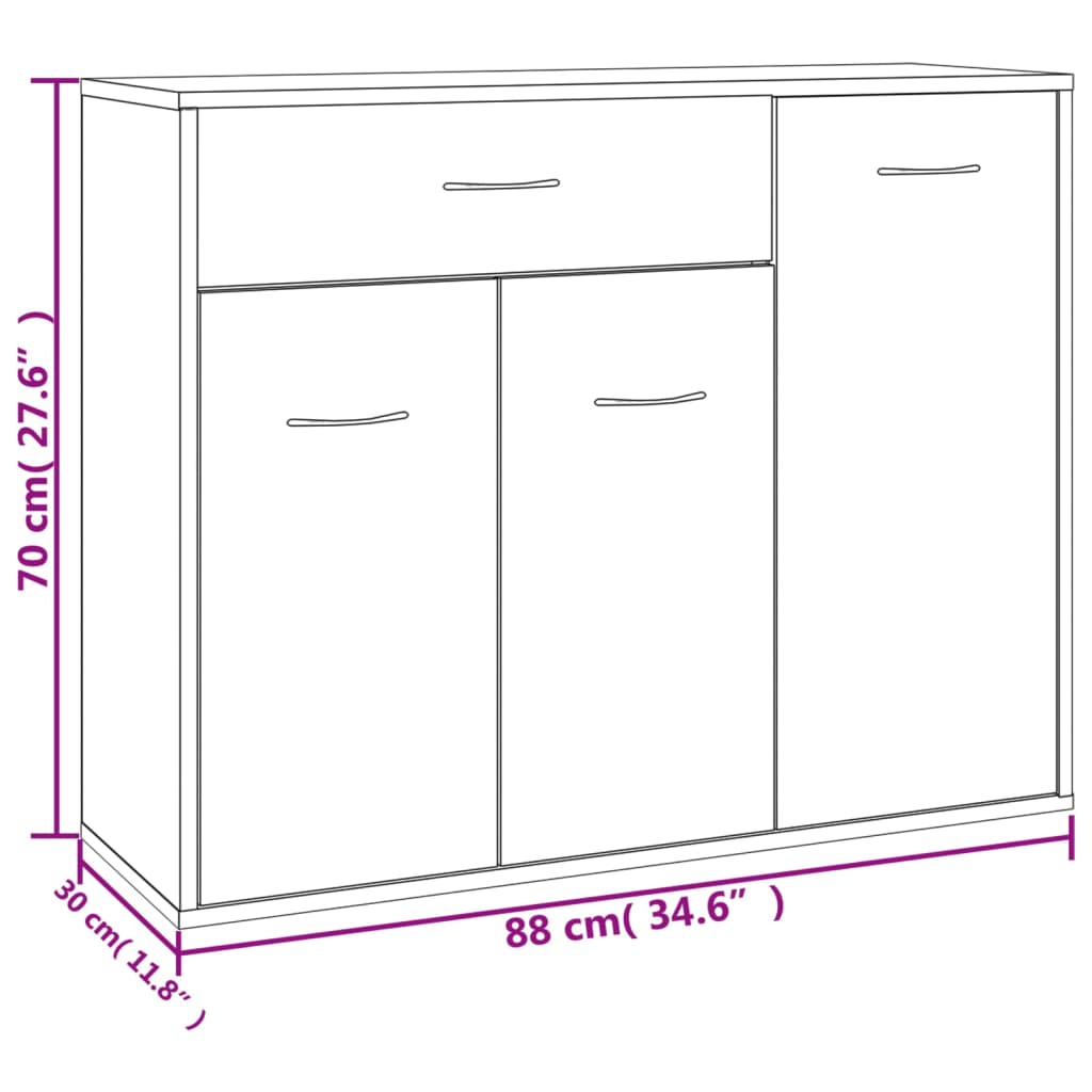 Credenza Grigio Cemento 88x30x70 cm in Legno Multistrato 800679